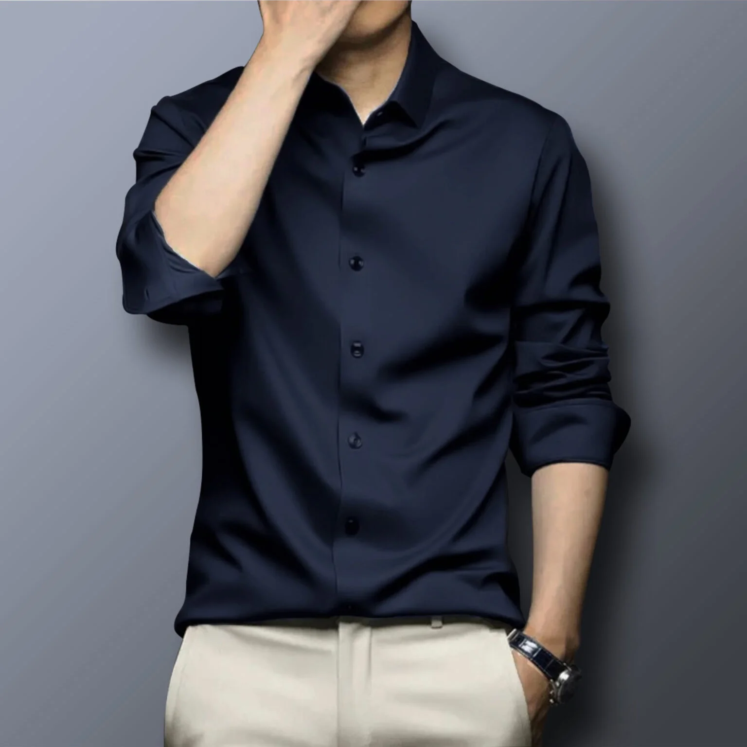 Premium Micro Spandex Shirt - NAVY BLUE L/SLV hover
