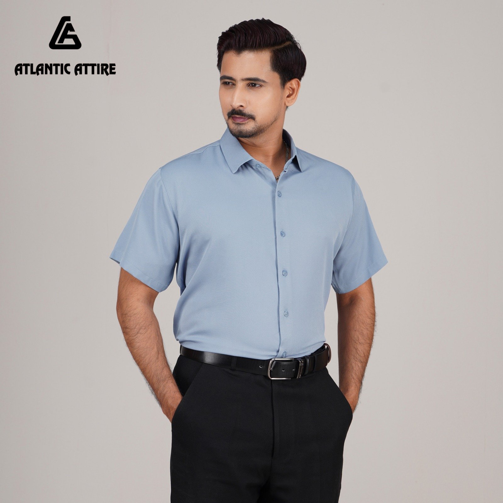 Premium China Engle Fabric Shirt - LT SKY-BLUE S/SLV hover